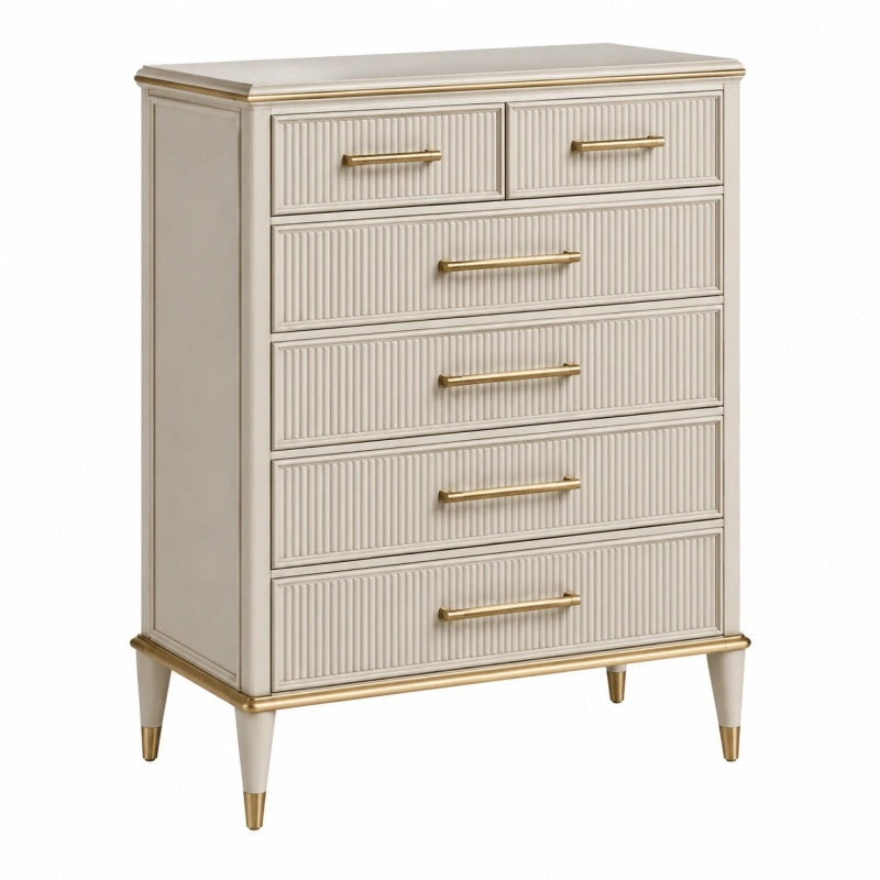 Kommode 90 x 45 x 120 cm in Creme aus Holzwerkstoff mit 6 Schubladen im klassischen Stil