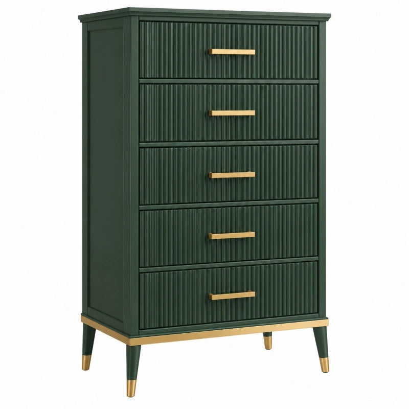 Kommode 80 x 40 x 120 cm aus Holzwerkstoff Dunkelgrün mit 5 Schubladen im modernen Stil