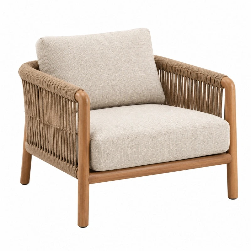Sessel 78 x 75 x 76 cm aus Holz und Seilgeflecht Beige Naturbraun - Lounge-Stil - Xelvento