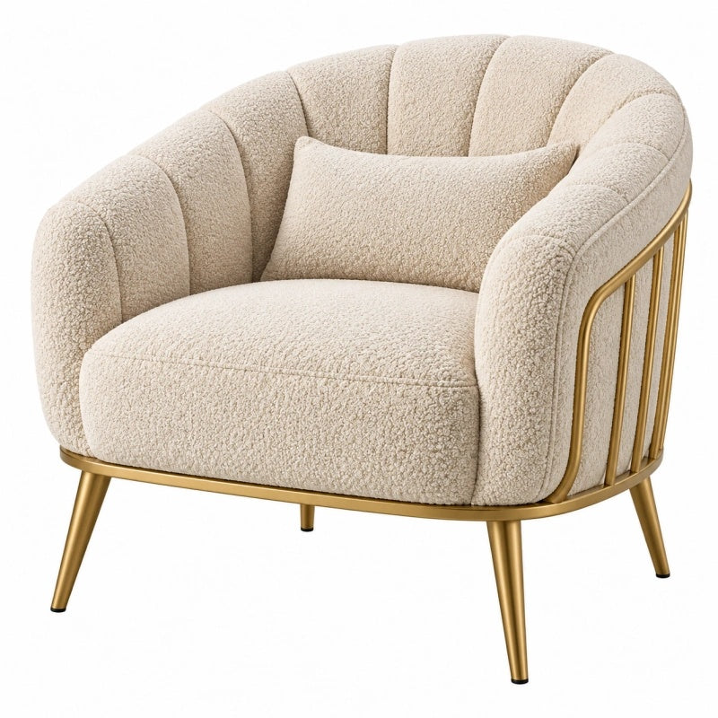 Loungesessel 85 x 80 x 78 cm Bouclé Creme Metallgestell Gold Modern