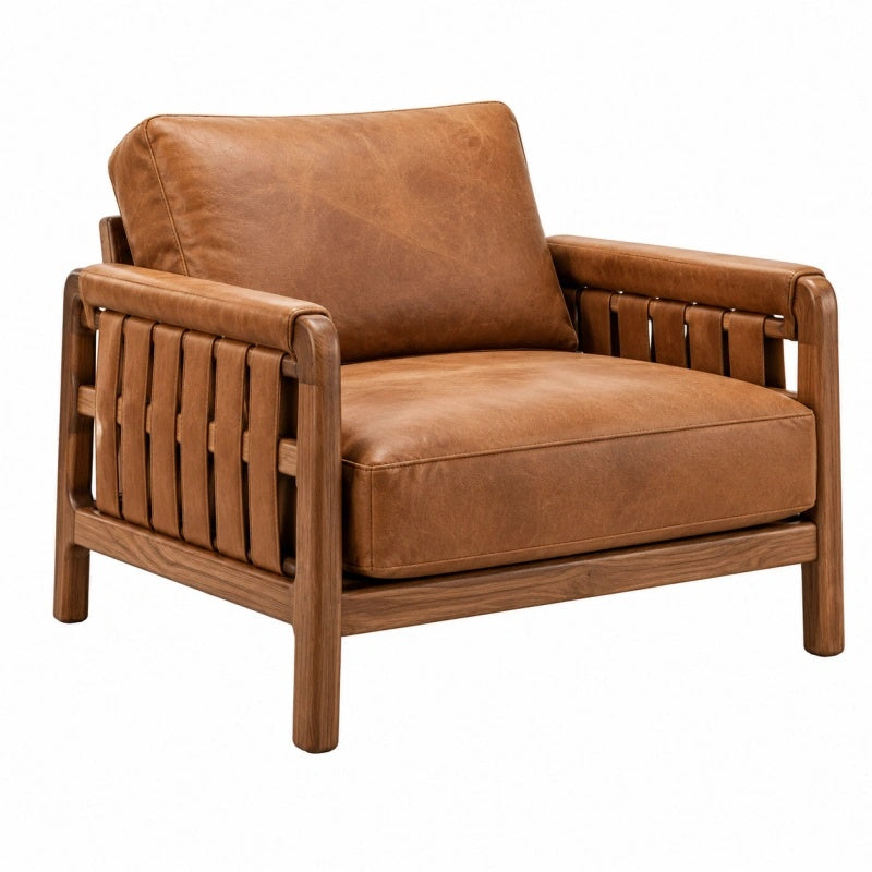 Sessel 85 x 80 x 78 cm Braun Holzgestell Bezug in Lederoptik Lounge-Stil - Xelvento