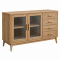 Sideboard 140 x 40 x 85 cm Eichenholzoptik mit Riffelglastüren und Schubladen im Mid-Century-Stil - Xelvento