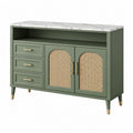 Sideboard 120 x 40 x 85 cm aus Holzwerkstoff Grün mit Rattangeflecht und Marmoroptik im Retro-Stil - Xelvento