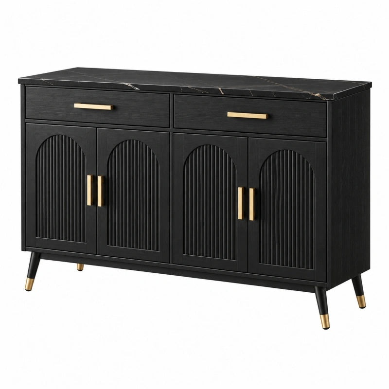 Sideboard 160 x 40 x 85 cm Schwarz Holzwerkstoff mit Marmoroptik Stauraum - Xelvento