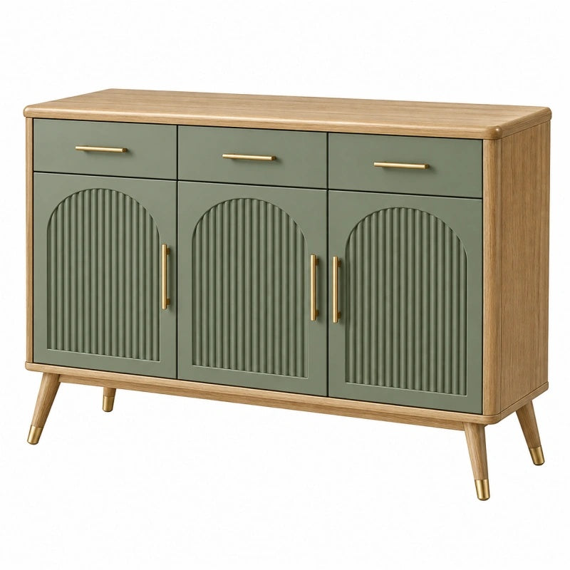Sideboard 120 x 40 x 85 cm Holz Grün mit 3 Türen 3 Schubladen geriffeltes Design - Xelvento