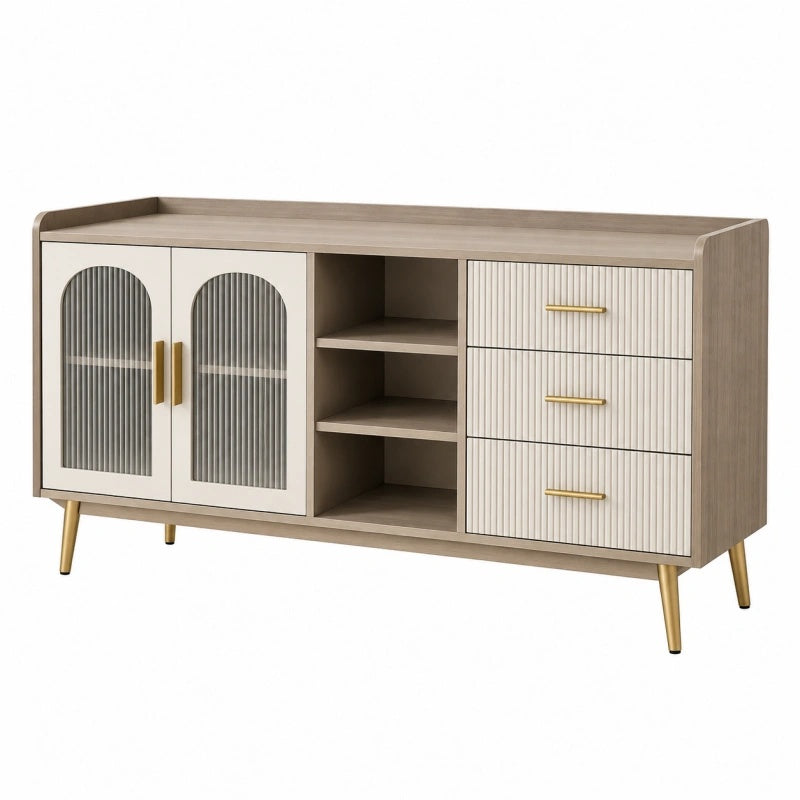 Sideboard 150 cm Holzwerkstoff Beige mit Rillentüren und Schubladen - Xelvento
