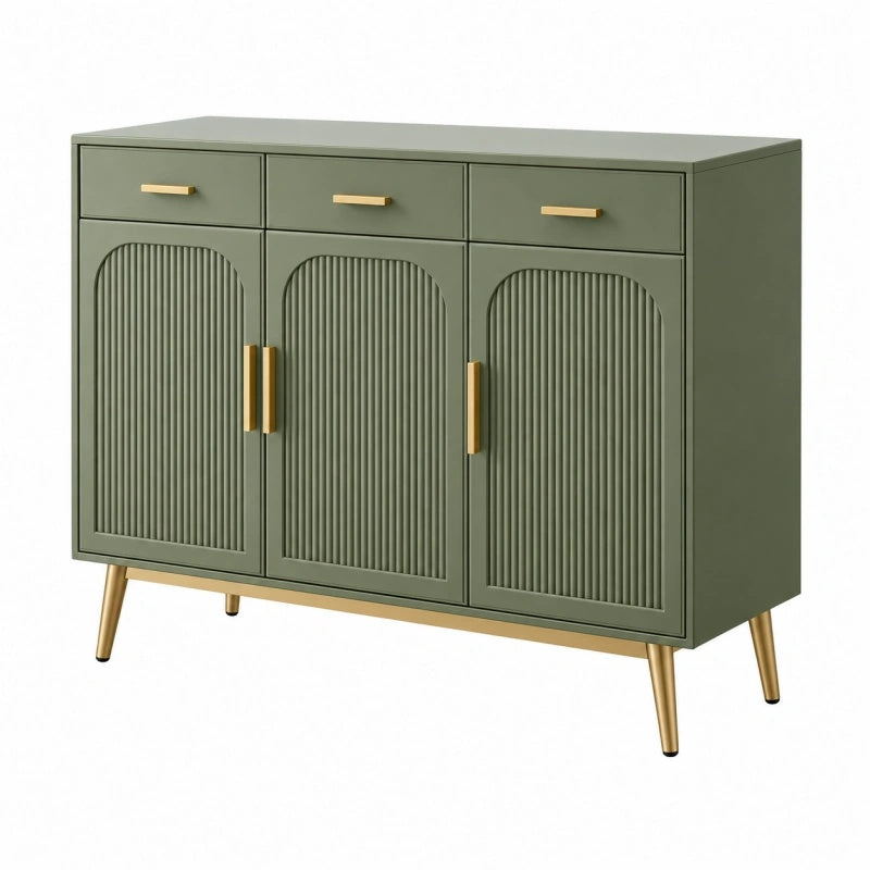 Sideboard 120 x 40 x 90 cm aus Holzwerkstoff Grün mit 3 Türen und 3 Schubladen im Retro-Stil - Xelvento