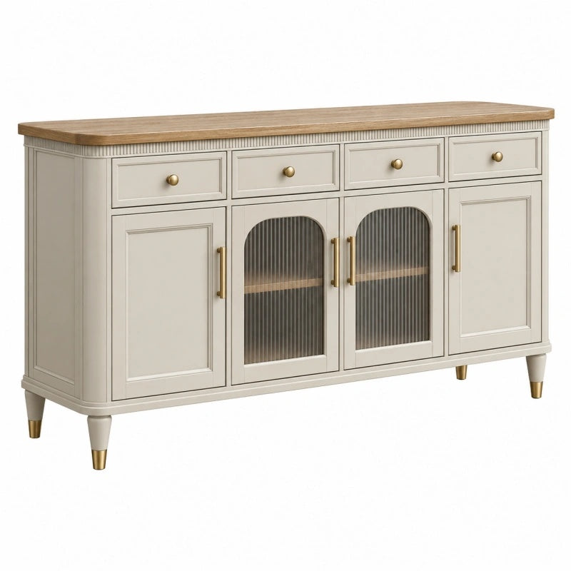 Sideboard 160 x 45 x 90 cm in Cremebraun aus Holzwerkstoff mit Riffelglastüren - Xelvento