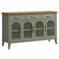 Sideboard 160 x 40 x 90 cm aus Holzwerkstoff in Salbeigrün mit geriffeltem Glas und Schubladen - Xelvento