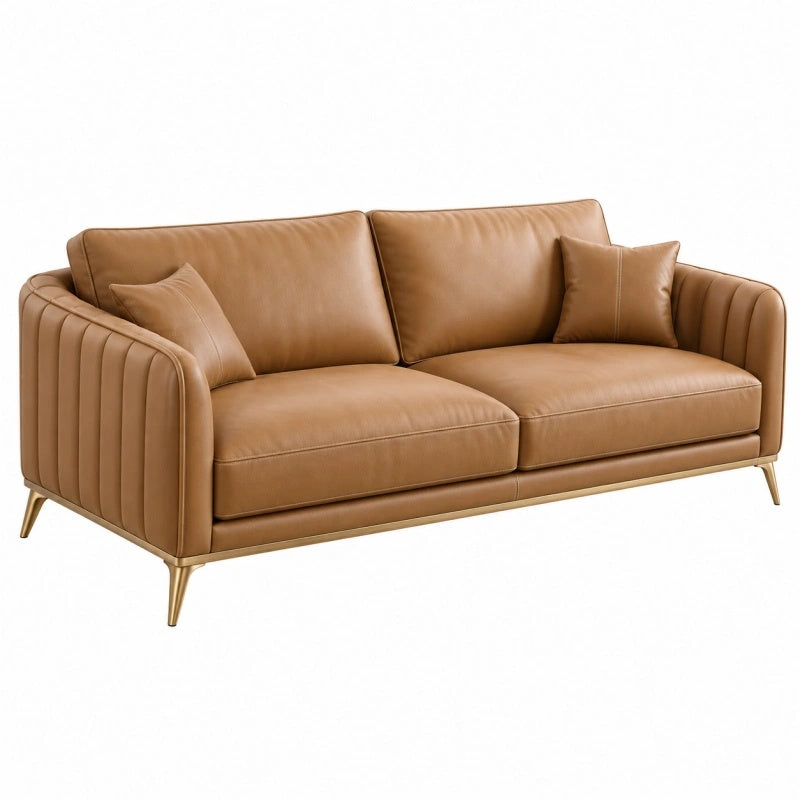 2-Sitzer-Sofa 180 x 85 x 86 cm in Cognac Kunstleder mit gerippten Armlehnen