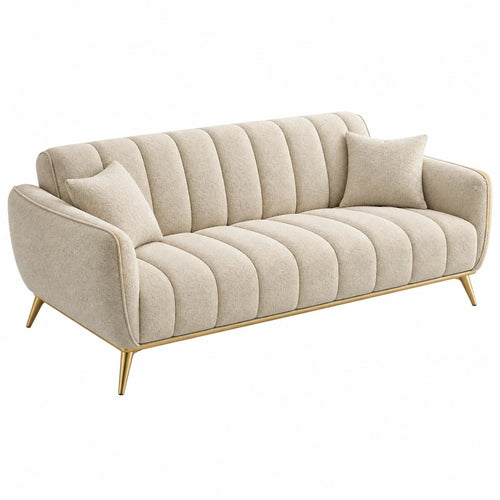 3-Sitzer Sofa 210 x 90 x 85 cm in Beige mit Stoffbezug und Metallfüßen - gepolstertes Wohnzimmer Sofa - Xelvento