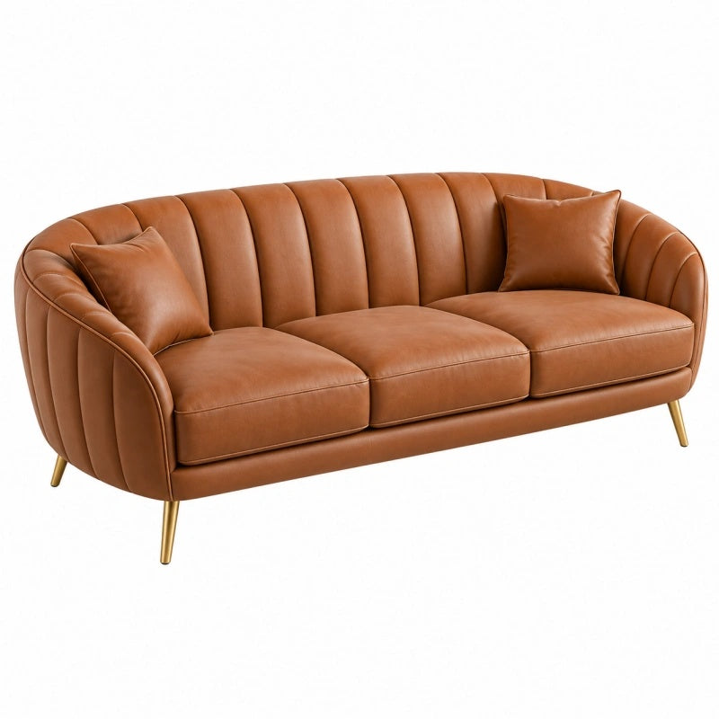 2-Sitzer Sofa 180 x 82 x 78 cm aus Kunstleder in Cognac mit gerippter Rückenlehne
