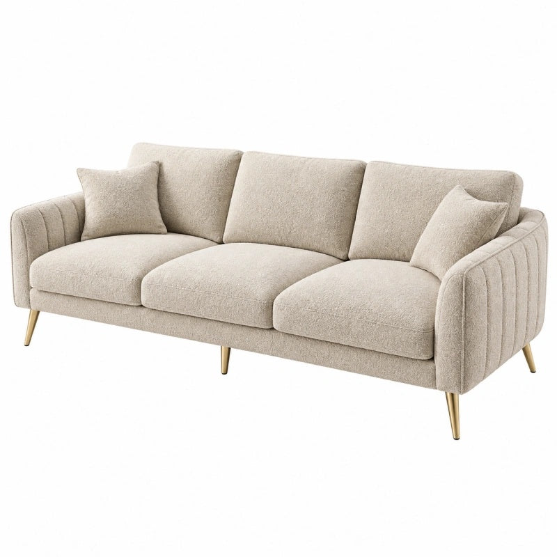 3-Sitzer Sofa 230 x 90 x 85 cm aus Strukturstoff in Beige mit Metallfüßen im modernen Stil