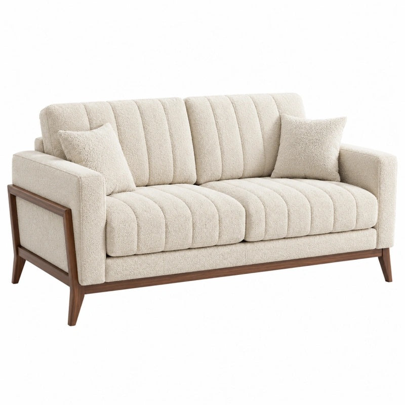 Zweisitzer Sofa 160 cm aus Bouclé Cremebraun mit Holzgestell - Xelvento