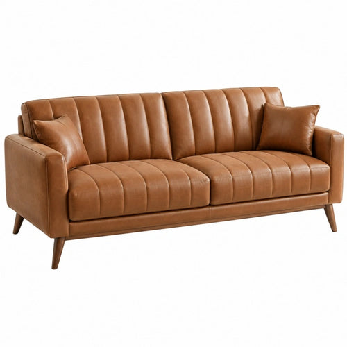 3-Sitzer Sofa 200 x 90 x 85 cm Braun Lederoptik mit Holzfüßen - Xelvento
