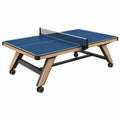 Tischtennisplatte 274 x 152.5 x 76 cm Blau Holzoptik mit Netz und Rollen - Xelvento